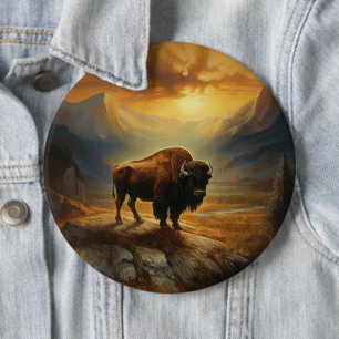 Buffalo Bison Sunset Silhouette  6 Cm Round Badge