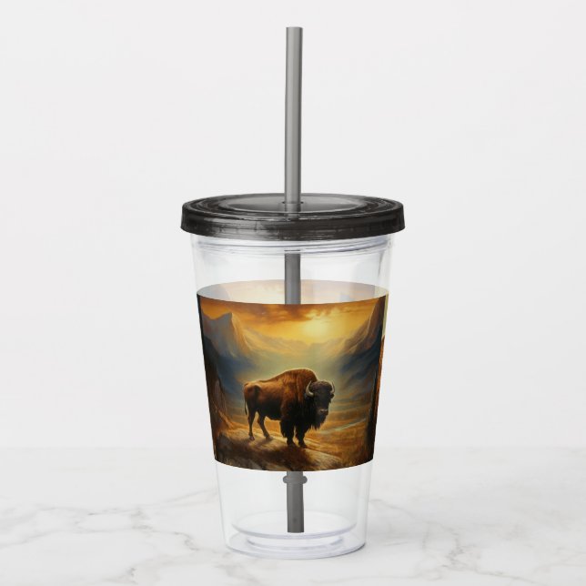 Buffalo Bison Sunset Silhouette  Acrylic Tumbler (Front)