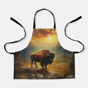 Buffalo Bison Sunset Silhouette  Apron