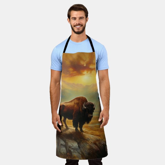 Buffalo Bison Sunset Silhouette Apron (Worn)