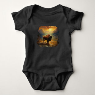Buffalo Bison Sunset Silhouette Baby Bodysuit