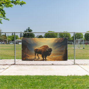 Buffalo Bison Sunset Silhouette Banner