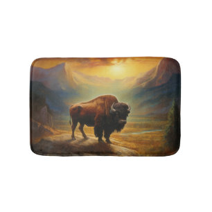 Buffalo Bison Sunset Silhouette Bath Mat