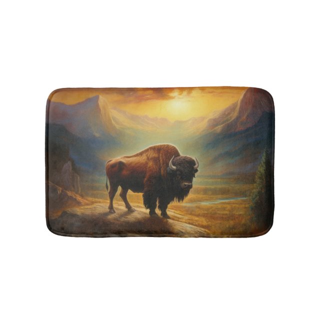 Buffalo Bison Sunset Silhouette Bath Mat (Front)