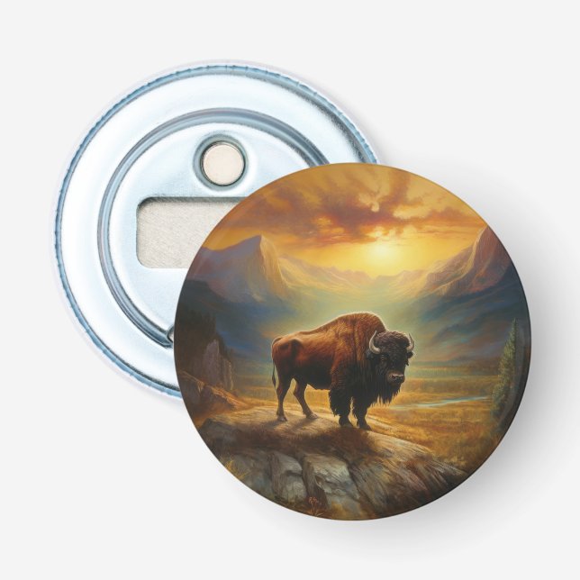 Buffalo Bison Sunset Silhouette Bottle Opener (Front)