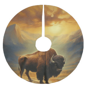 Buffalo Bison Sunset Silhouette Brushed Polyester Tree Skirt
