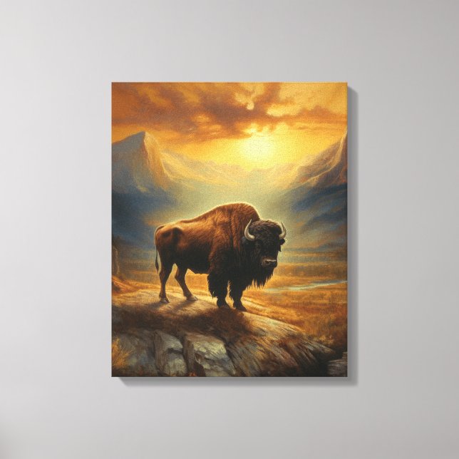 Buffalo Bison Sunset Silhouette  Canvas Print (Front)