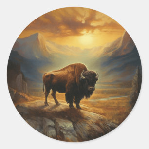 Buffalo Bison Sunset Silhouette Classic Round Sticker