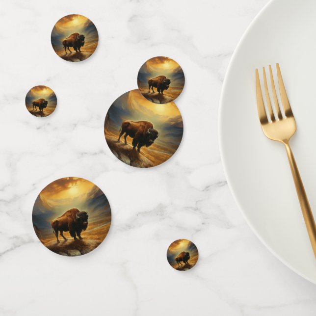 Buffalo Bison Sunset Silhouette Confetti (Group)