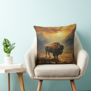 Buffalo Bison Sunset Silhouette  Cushion