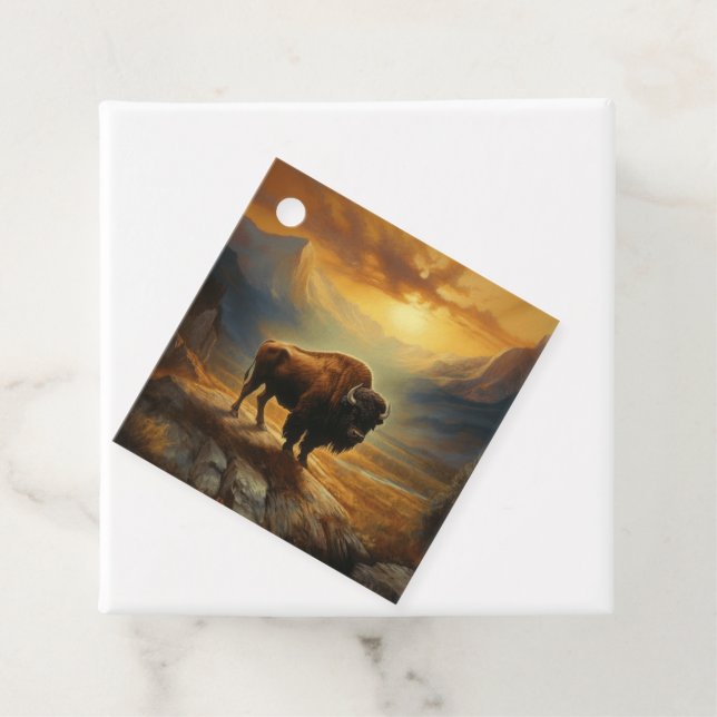 Buffalo Bison Sunset Silhouette Favour Tags (In Situ)