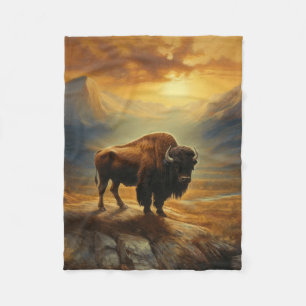 Buffalo Bison Sunset Silhouette Fleece Blanket