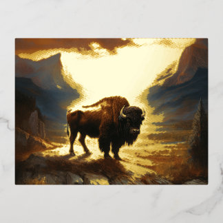 Buffalo Bison Sunset Silhouette Foil Holiday Postcard