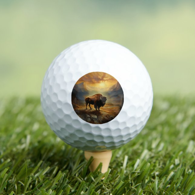 Buffalo Bison Sunset Silhouette Golf Balls (Insitu Tee)