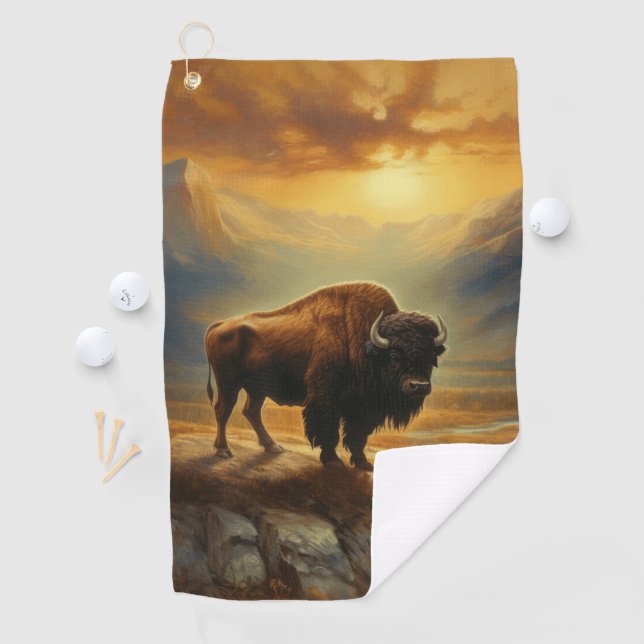 Buffalo Bison Sunset Silhouette Golf Towel (InSitu)