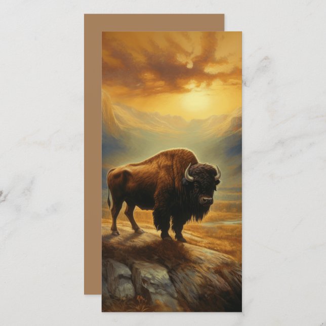 Buffalo Bison Sunset Silhouette Holiday Card (Front/Back)