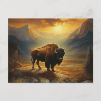 Buffalo Bison Sunset Silhouette  Holiday Postcard