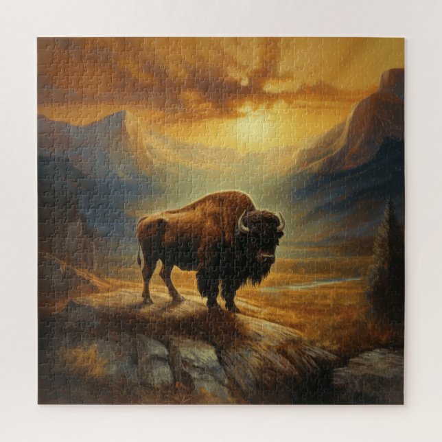 Buffalo Bison Sunset Silhouette  Jigsaw Puzzle (Vertical)