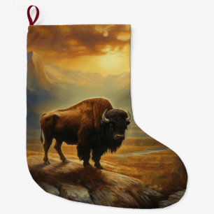 Buffalo Bison Sunset Silhouette Large Christmas Stocking