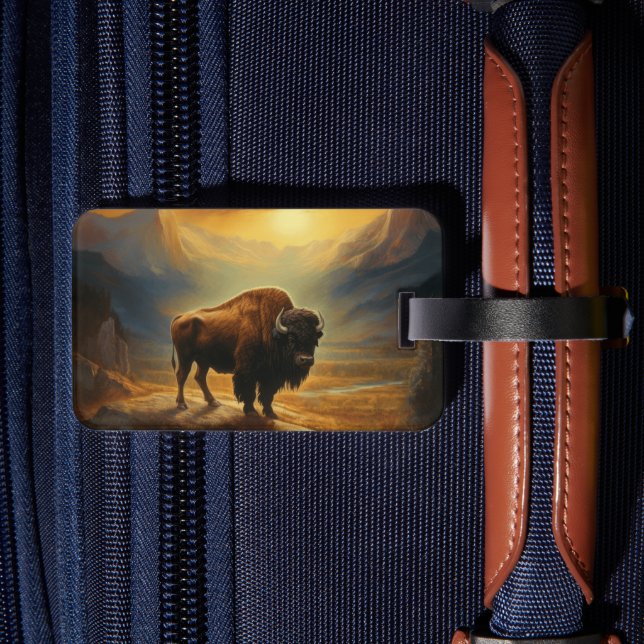 Buffalo Bison Sunset Silhouette  Luggage Tag (Back Insitu 2)