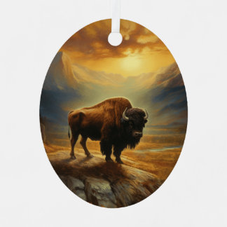 Buffalo Bison Sunset Silhouette Metal Tree Decoration