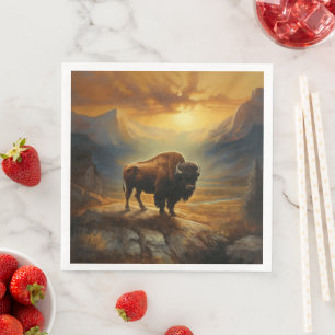 Buffalo Bison Sunset Silhouette  Napkin