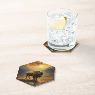 Buffalo Bison Sunset Silhouette Paper Coaster