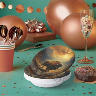 Buffalo Bison Sunset Silhouette Paper Plate