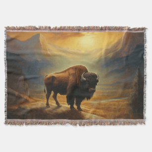 Buffalo Bison Sunset Silhouette Throw Blanket