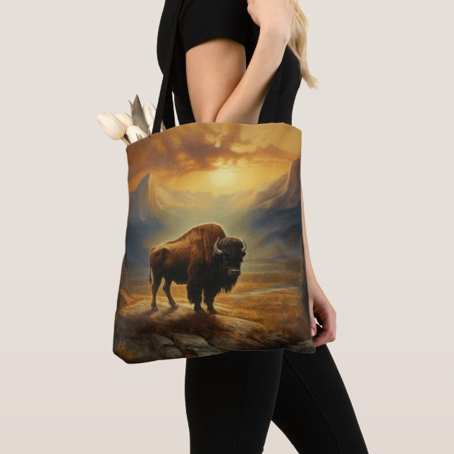 Buffalo Bison Sunset Silhouette  Tote Bag (Close Up)