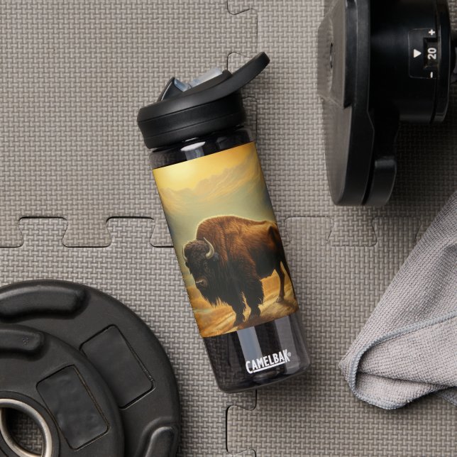 Buffalo Bison Sunset Silhouette  Water Bottle (Gym)