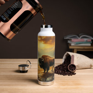 Buffalo Bison Sunset Silhouette Water Bottle