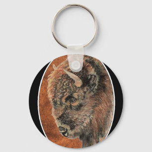 Buffalo, Bison, Tracks Watercolor Animal Key Ring