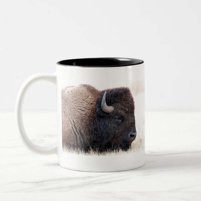 Buffalo Bison Up Close Two-Tone Coffee Mug (Left)