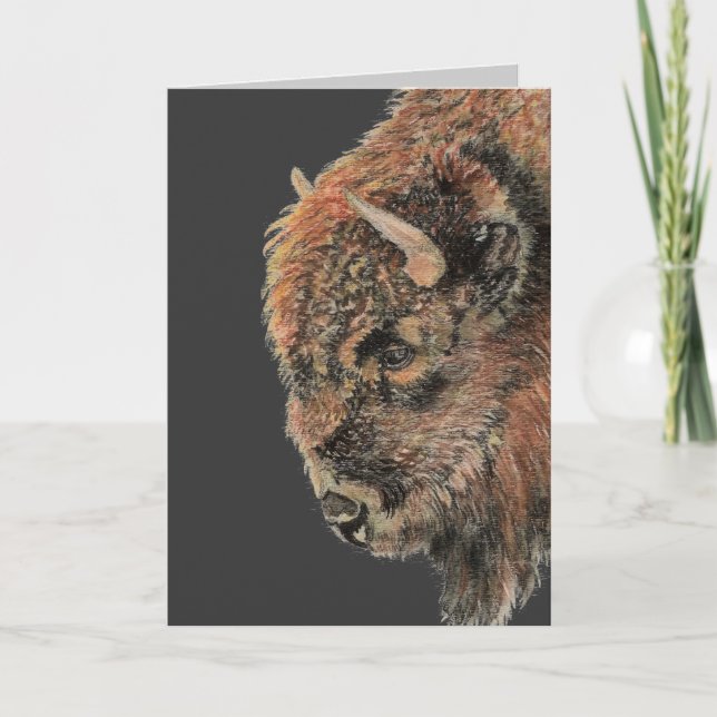 Buffalo, Bison, Watercolor Animal Old Age Birthday Card (Front)