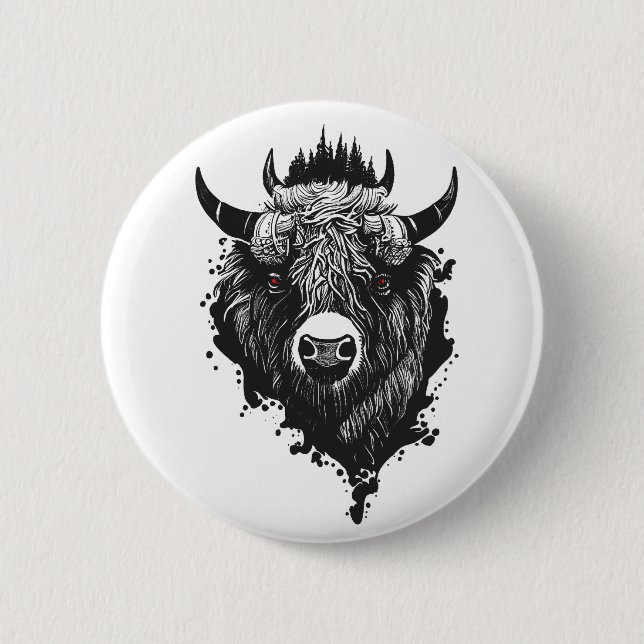 Buffalo Bison Wild Animal Nature Illustration Art  6 Cm Round Badge (Front)