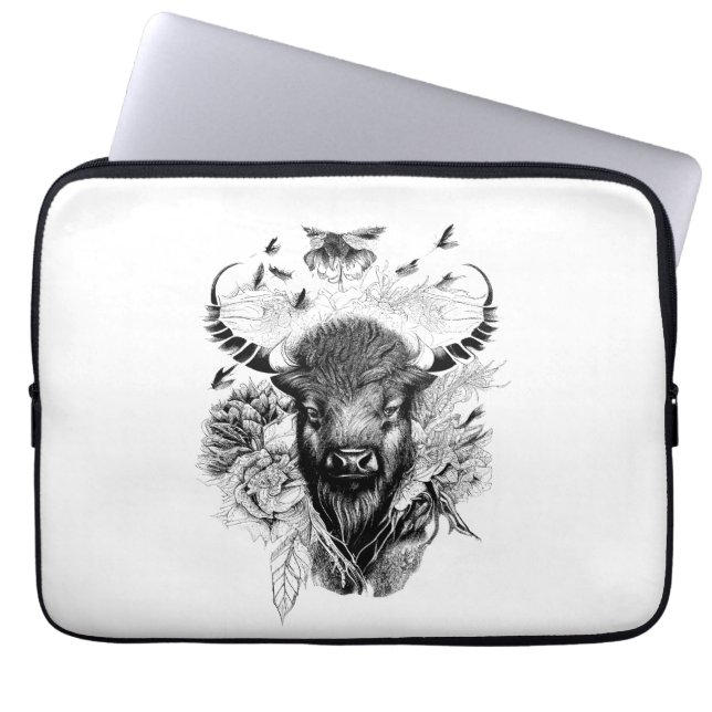 Buffalo Bison Wild Animal Nature Illustration Art  Laptop Sleeve (Front)