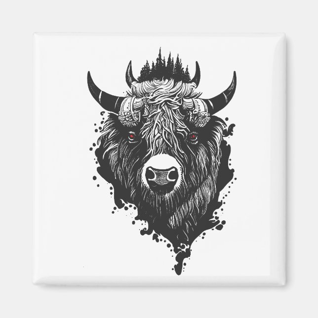 Buffalo Bison Wild Animal Nature Illustration Art  Magnet (Front)