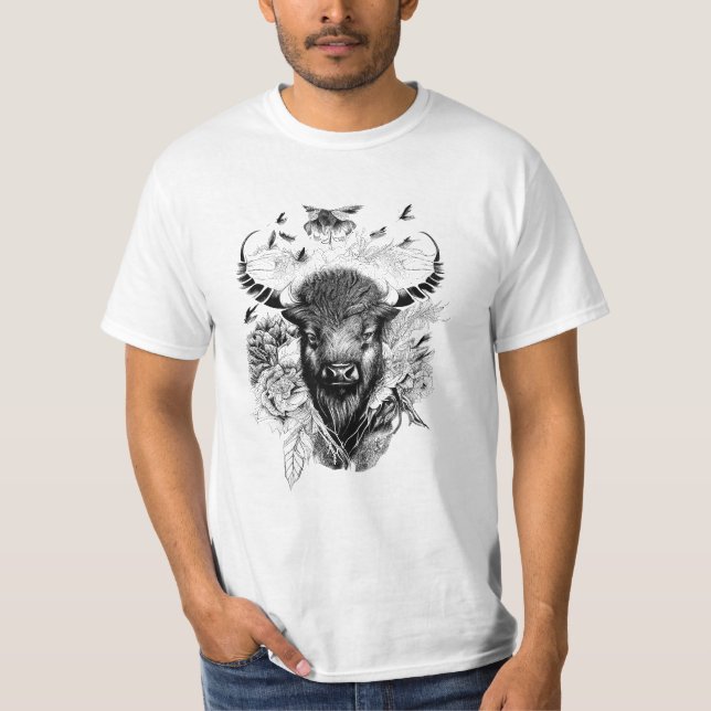 Buffalo Bison Wild Animal Nature Illustration Art  T-Shirt (Front)