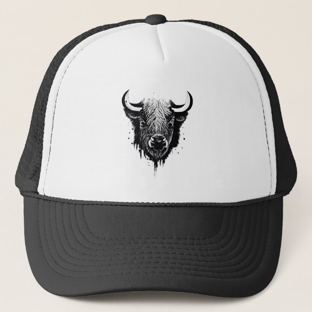 Buffalo Bison Wild Animal Nature Illustration Art  Trucker Hat (Front)