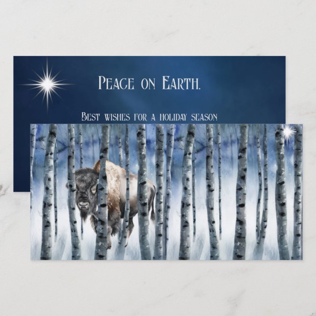 Buffalo Bison Winter Woods with Star Holiday Card (Front/Back)