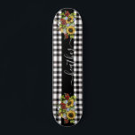 Buffalo Black White Sunflower Handwritten name  Skateboard<br><div class="desc">This design may be personalized in the area provided by changing the photo and/or text. Or it can be customized by clicking Personalize this Template and then choosing the click to customize further option and delete or change the color of the background, add text, change the text color or style,...</div>