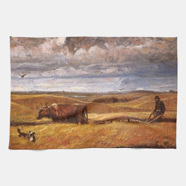 Buffalo Bones Ploughed Under by Harvey Thomas Dunn Tea Towel (Horizontal)