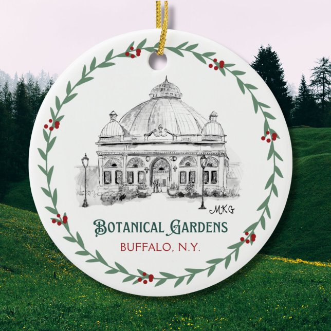 Buffalo Botanical Gardens Hand-Illustrated Ceramic Tree Decoration (Celebrate the Gilded Age with my original art of the Botanical Gardens in Buffalo, N.Y.)