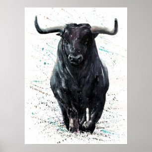Buffalo Bull Watercolor Painting Poster