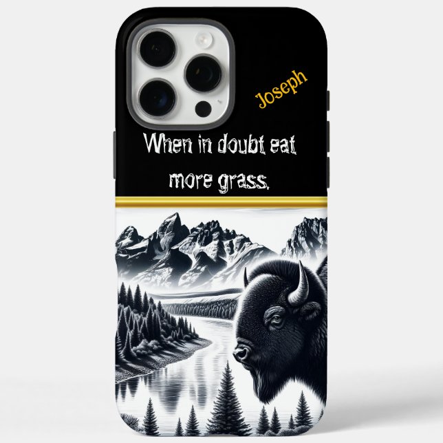 Buffalo by Mountains in Calm Landscape Case-Mate iPhone Case (Back)