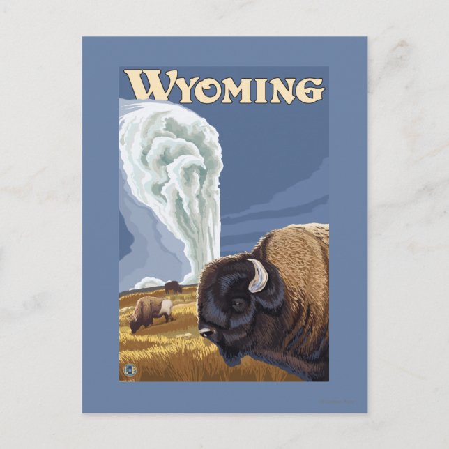 Buffalo by Old Faithful Vintage Travel Poster Postcard (Front)