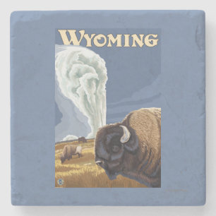 Buffalo by Old Faithful Vintage Travel Poster Stone Coaster