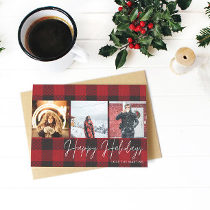 Buffalo Check 3 Photo Happy Holidays Card