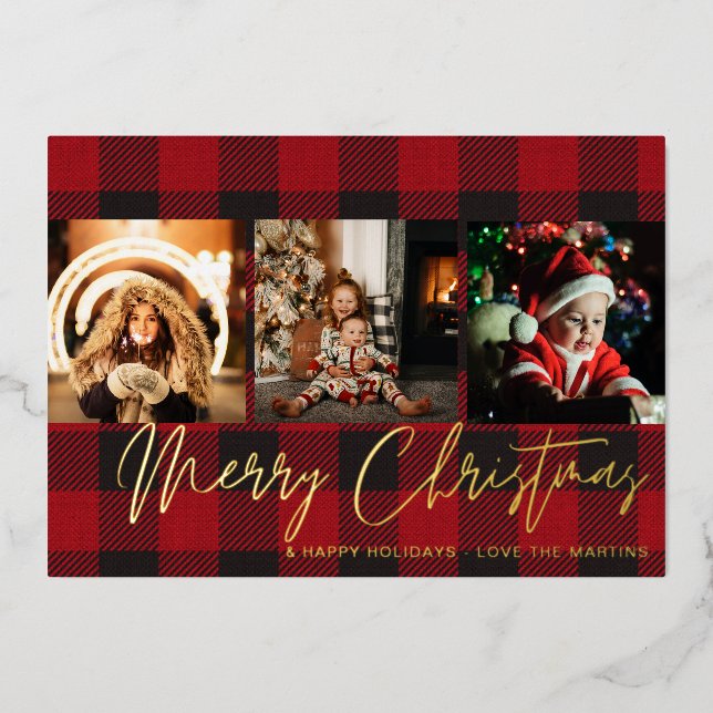Buffalo Check 3 Photo Merry Christmas (Front)